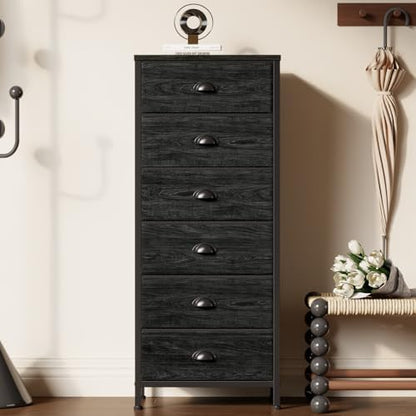Black Dresser for Bedroom, Tall Fabric Chest of Drawers