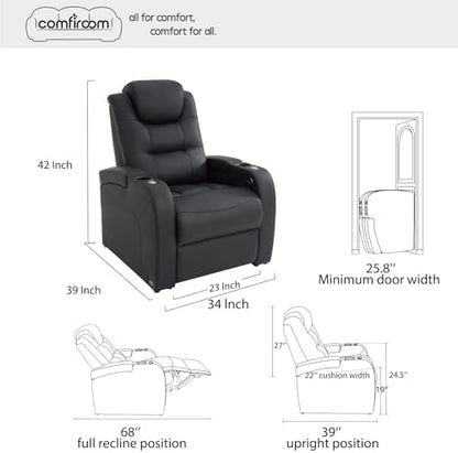comfiroom Home Theater Seating, Top-Grain Leather Power Recliner Chair