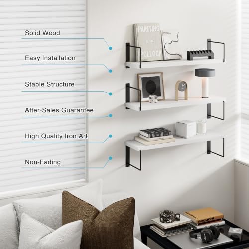 Floating Shelves, 17 In Bookshelves for Room Wall, Shelves on Wall (White)
