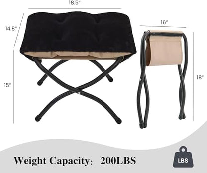 15"(H) Folding Ottoman, Foldable Footrest Stool, Portable Small Foot Stool for Couch, Collapsible Foot Rest Ottoman for Sofa, Accent Padded Ottomans for Living Room, Bedroom, Black