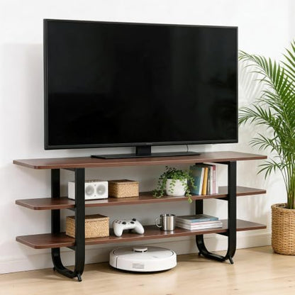 Tiita Walnut TV Stand for 65-Inch TVs, 3-Tier Storage, Modern Media Console