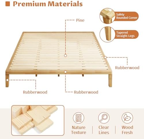 IOTXY King Platform Bed Frame - 12" Solid Wood Mattress Foundation Base