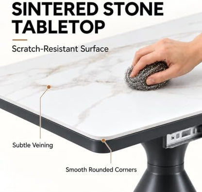 Extendable Dining Table for 8, Faux Marble Table with Dual Extension Leaves