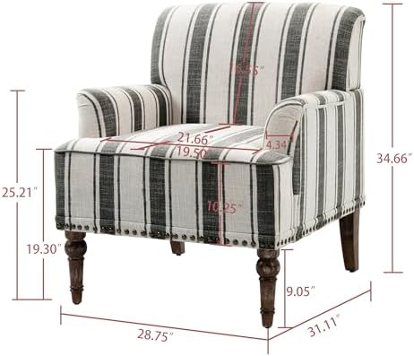 Stripe Accent Chairs Set of 2, Fabric Upholstered Armchair, Black