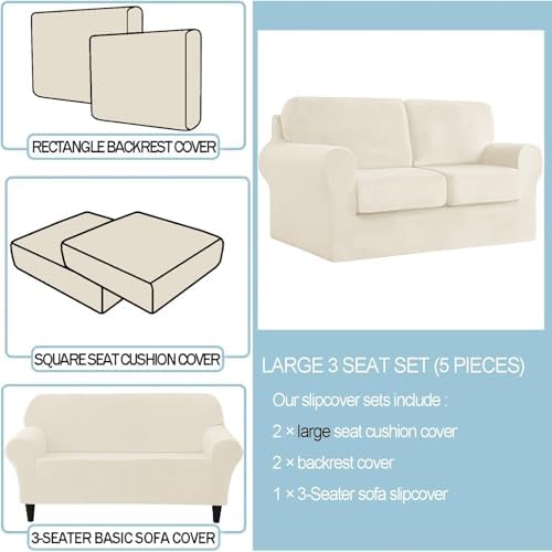 UNBBRRL Seat Cushion Cover and Back Covers for Corner Sofa Stretch Jacquard, Non Slip L Shaped Sofa Slipcover with Storage Ottoman, Sectional Couch Cover for Chaise Lounge (Ivory,24 x 24 x 6”)