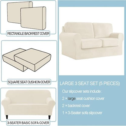 UNBBRRL Seat Cushion Cover and Back Covers for Corner Sofa Stretch Jacquard, Non Slip L Shaped Sofa Slipcover with Storage Ottoman, Sectional Couch Cover for Chaise Lounge (Ivory,24 x 24 x 6”)