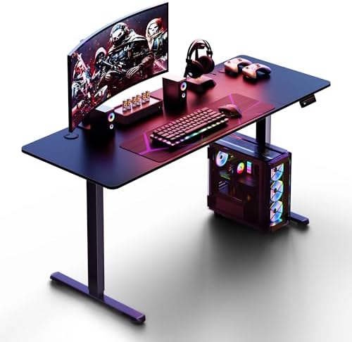 Shintenchi Standing Desk, 63x24 Inch Height Adjustable Electric Sit Stand up Desk, Ergonomic Rising Computer Table, Modern Lift Gaming Desk Workstation for Home Office, White