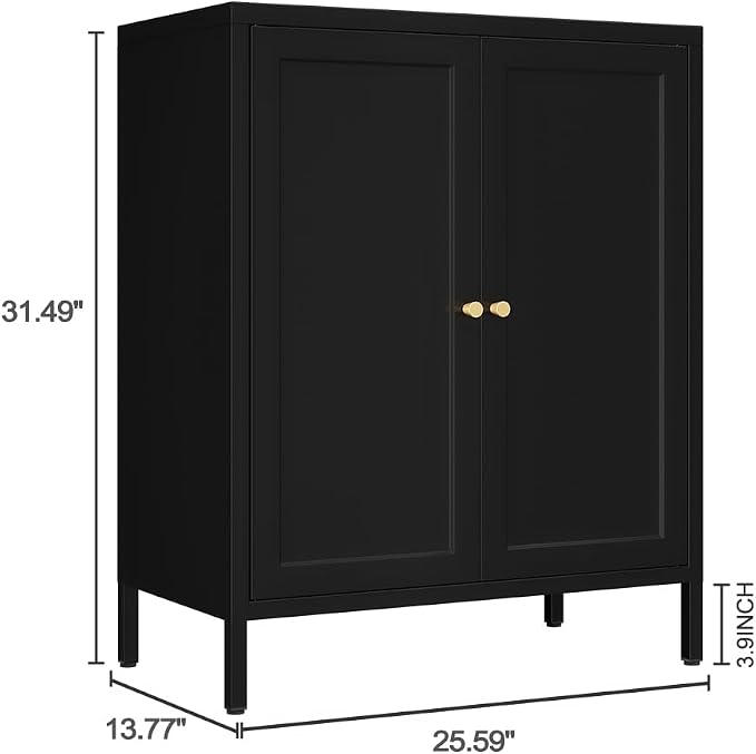 Metal Accent Storage Cabinet for Home, LivingRoom, Office,Kitchen- Metal Locker Cabinet with 1 Adjustable Shelves-Bathroom Floor Storage Cabinet Freestanding Organizer(Square Door, Black)