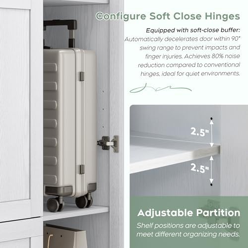 XIAO WEI Armoire Wardrobe Closet with 3 Door, Bedroom Wooden Armoires with Full Length Mirror, Large Clothing Storage Cabinet 2 Drawers, Hanging Rod, Shelves (White, 3 Door)