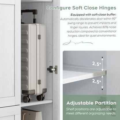 XIAO WEI Armoire Wardrobe Closet with 3 Door, Bedroom Wooden Armoires with Full Length Mirror, Large Clothing Storage Cabinet 2 Drawers, Hanging Rod, Shelves (White, 3 Door)