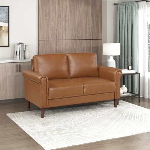 Lexicon Faux Leather Loveseat, 2 Seater Couch, Brown