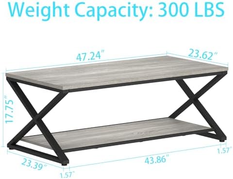 HSH 47" Rectangle Coffee Table with Storage for Living Room, Grey Oak