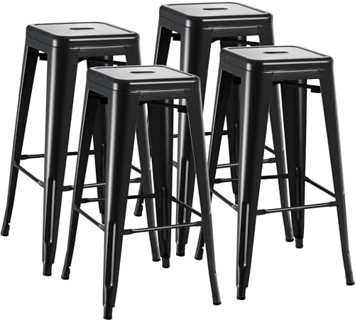 Furmax 30'' Metal Bar Stools Set of 4, Stackable for Indoor Outdoor, Black