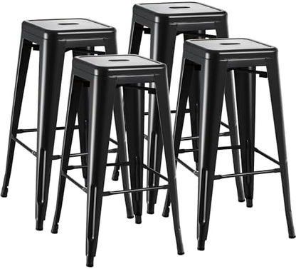 Furmax 30'' Metal Bar Stools Set of 4, Stackable for Indoor Outdoor, Black