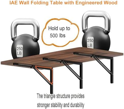 IAE 48x22in Floating Fold Desk,Wall-Mounted Folding Computer Table,Walnut