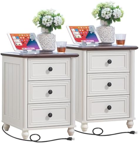 RWYHG 18" Nightstands Set of 2 with Charging Station & 3 Drawers