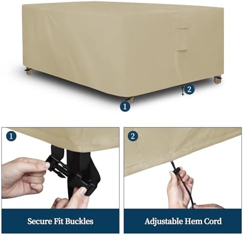 Easy-Going Rectangle Patio Furniture Cover Waterproof Outdoor Dining Table and Chair Cover Anti-UV Outside Sectional Sofa Set Covers (111"L x 74"W x 28"H, Camel)
