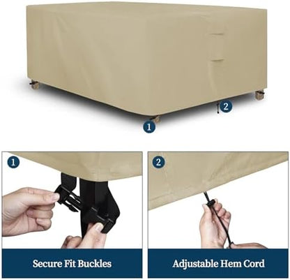 Easy-Going Rectangle Patio Furniture Cover Waterproof Outdoor Dining Table and Chair Cover Anti-UV Outside Sectional Sofa Set Covers (111"L x 74"W x 28"H, Camel)