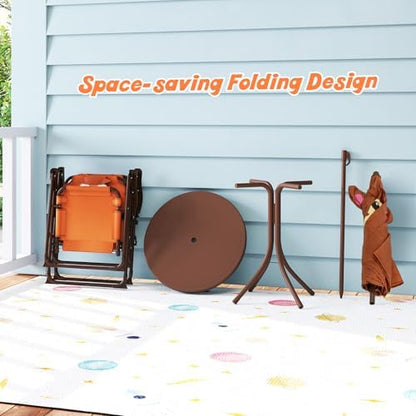 HONEY JOY Kids Picnic Table, Animal Themed Toddler Outdoor Table and Chair Set, 2 Folding Chairs & Removable Umbrella, Children Outdoor Furniture for Backyard Patio Garden (Brown Monkey)