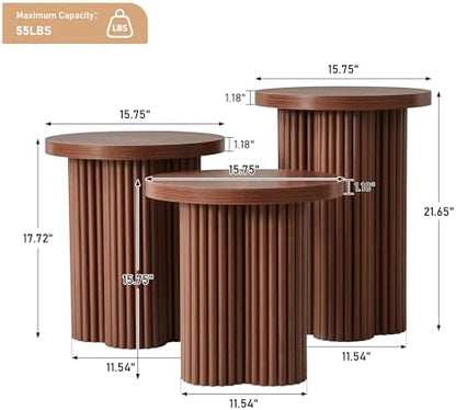 Round Nesting Coffee Table Set of 3 Fluted Coffee Table (Walnut)