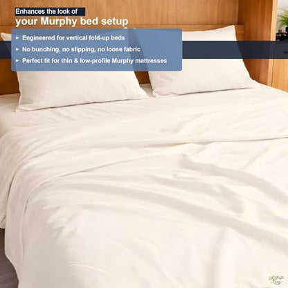 Cottington Lane Ivory Sheets for Murphy Bed Mattress, 4 Piece Premium Ultra Soft Brushed Microfiber Twin XL Size Wall Bed Sheet Set, 6-10 Inch Deep Pocket with All-Around Elastic