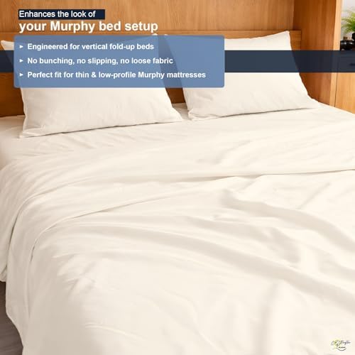 Cottington Lane Ivory Sheets for Murphy Bed Mattress, 4 Piece Premium Ultra Soft Brushed Microfiber California King Size Wall Bed Sheet Set, 6-10 Inch Deep Pocket with All-Around Elastic