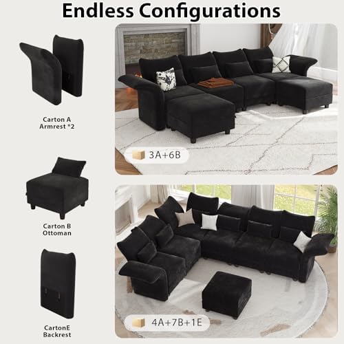 Chenille Modular Sectional Cloud Couch with Storage, Oversized 6-Seat