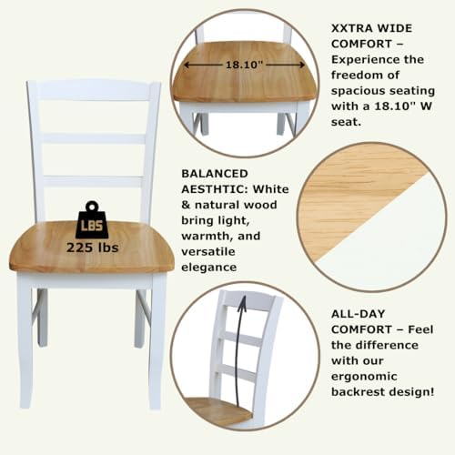 Madrid Ladderback, Set of 2 Dining Chairs , Solid Wood Kitchen/Dining Chairs, Parawood Construction, 18.1"W x 19.3"D x 35.2"H, 225 lb Weight Capacity, Elegant, Durable, White/Natural