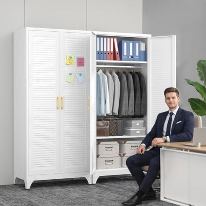 71" Tall Metal Armoire Wardrobe Closet with Shelves and Doors