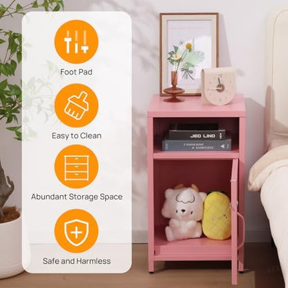 ALBAD Metal Nightstand with Lockable Cabinet