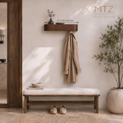 MTZ Solid Wood Wall Mounted Coat Rack with Shelf & 5 Hidden Hooks (Walnut)