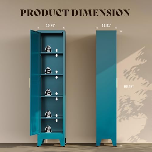 67“H Blue Narrow Kitchen Cabinet, Metal Skinny Pantry Storage Cabinet,Tall Narrow Bathroom Storage Cabinet with Adjustable Shelves,Slim and Thin Pantry Cabinets for Living Room Dining Room