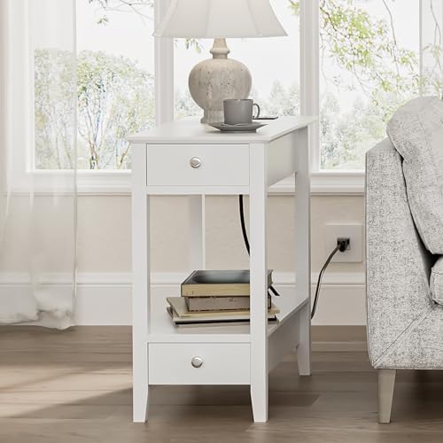 End Tables Living Room Set of 2 with Charging Station and 2 Drawers