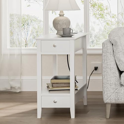 End Tables Living Room Set of 2 with Charging Station and 2 Drawers