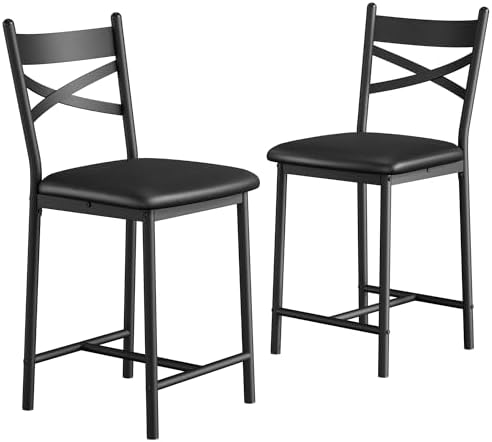 IDEALHOUSE 26" Bar Stools Set of 2, Counter Height Barstools with Back,Black