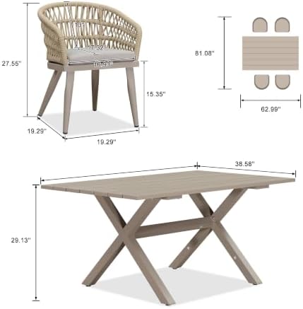 PURPLE LEAF Outdoor Dining Set 5 Pieces PE Rattan Aluminum Champagne