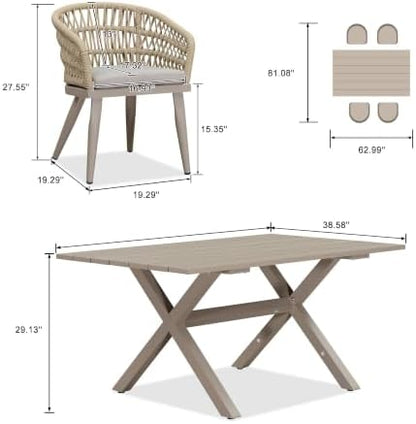PURPLE LEAF Outdoor Dining Set 5 Pieces PE Rattan Aluminum Champagne