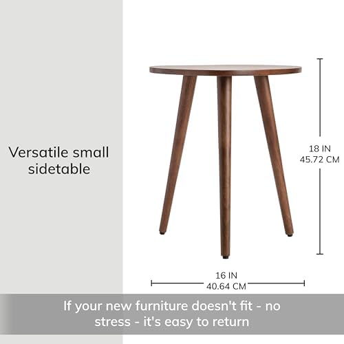 MH London Tri Pin Side Table I Handmade Natural Mango Wood, Naturally Moisture Resistant, Maintenance Free I 16" x 16" x 18" I Tora, Walnut
