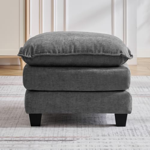 25'' Cloud Ottoman for Couch, Deep Seat Ottomans for Couch, Modern Removable Upholstered Ottoman Bench for Living Room, Bedroom, Small Apartment, Dark Grey