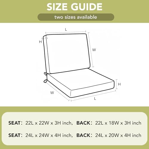 Outdoor Chair Cushions Set of 2, 24 x 24 Inch, Beige, Deep Seat