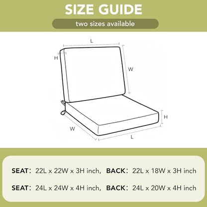 Outdoor Chair Cushions Set of 2, 24 x 24 Inch, Beige, Deep Seat
