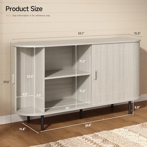 ONBRILL 55" Sideboard Buffet Cabinet with Sliding Door, Natural White