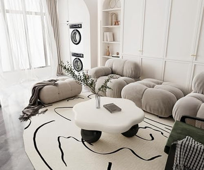 35" Contrast Color Cloud Shaped Coffee Table, Petal-Shaped Modern Minimalist Coffee Table with Spherical Legs, Kid & Pet Friendly Living Room Table for Small Apartment