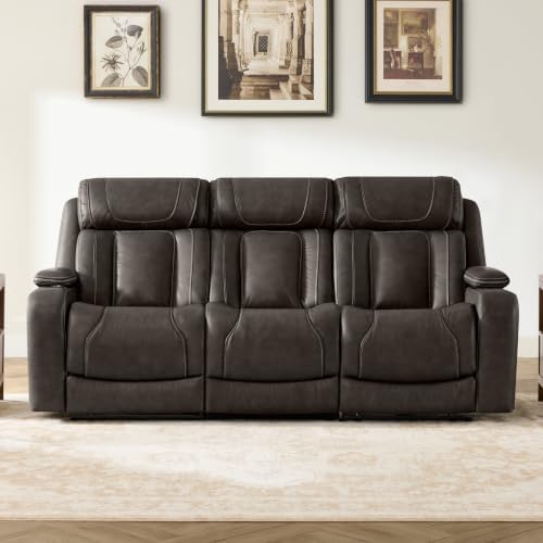 Watson & Whitely Power Reclining Sofa 3-Seat, Genuine Leather Dark Brown