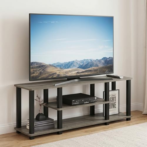 3-Tier Open Shelf Rectangular Entertainment Center, Open Frame TV Console for TV up to 50 Inch, Toolless Assembly TV Stand, for Bedroom, Living Room, French Oak