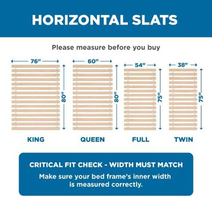 Meliusly Full Bed Slats 54x75 – Heavy Duty 0.6 Inch Thick Replacement Wood Slats for Full Size Bed Frame, Slatted Bed Base with Under 2.5 Inch Spacing, Wooden Mattress Support Slats for Platform Bed