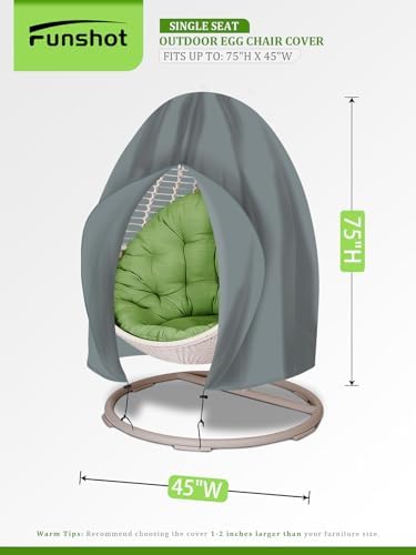 Egg Chair Cover Waterproof,Patio Hanging Swing Egg Chair Covers with Zipper, Outdoor Wicker Single Seat Egg Chair Cover for Outdoor Furniture, Windproof, 75H X 45W Inches, Gray