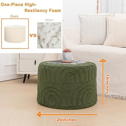Asuprui Boucle Pouf Ottoman Foot Rest, Deep Green, 20x20x14 Inches