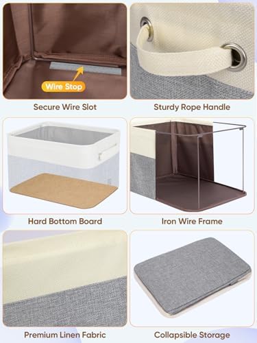 BALEINE 1 Pack Fabric Closet Storage Bins for Shelves, Linen Closet Organizers and Storage, Decorative Baskets for Organizing, Shelf, Clothes, Home, Office (Grey, 12"x8"x8")