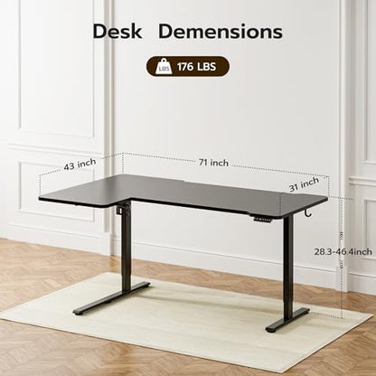 Acrolix L Shaped Electric Standing Desk,71x43.5 Reversible,Black